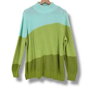 Belle by Kim Gravel Shaker Knit Diagonal Color Block Tunic Sweater Size Large